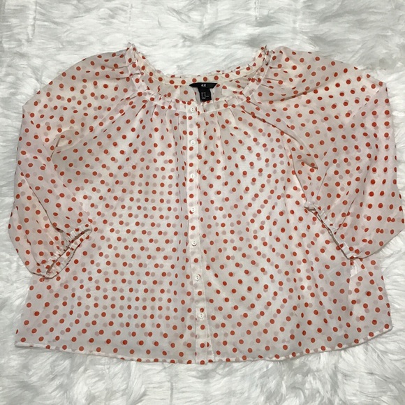 H&M Women’s White With Red Polkadot Sheer Babydoll Top - Picture 1 of 4